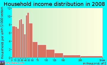Household income distribution in 2009 in Fish Village in Galveston neighborhood in TX