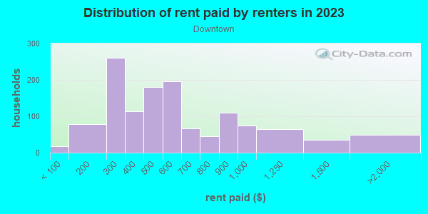 Rent paid by renters in 2013 in Downtown in Rome neighborhood in GA