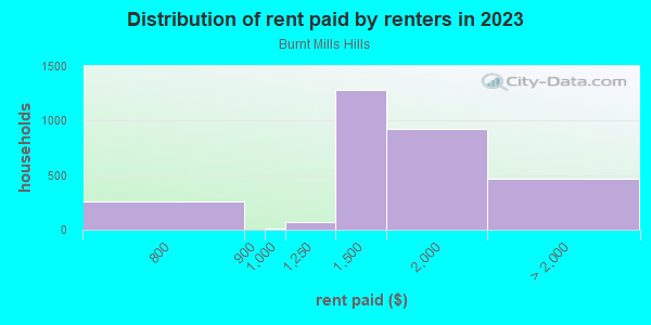 Rent paid by renters in 2013 in Burnt Mills Hills in Silver Spring neighborhood in MD