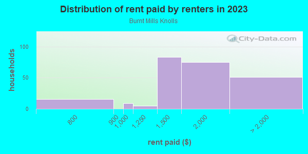 Rent paid by renters in 2013 in Burnt Mills Knolls in Silver Spring neighborhood in MD