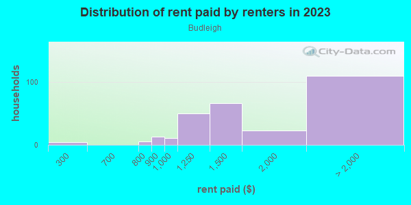 Rent paid by renters in 2013 in Budleigh in Raleigh neighborhood in NC