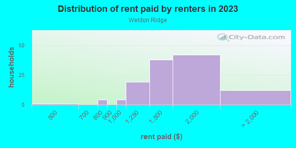 Rent paid by renters in 2013 in Weldon Ridge in Apex neighborhood in NC