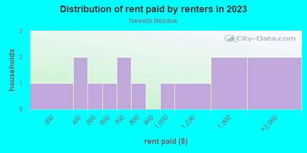 Rent paid by renters in 2013 in Newells Meadow in Derry neighborhood in NH