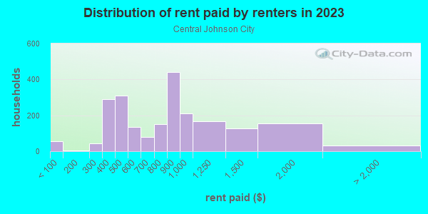 Rent paid by renters in 2013 in Central Johnson City in Johnson City neighborhood in NY
