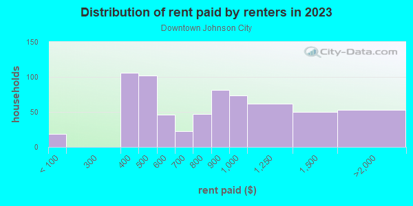 Rent paid by renters in 2013 in Downtown Johnson City in Johnson City neighborhood in NY