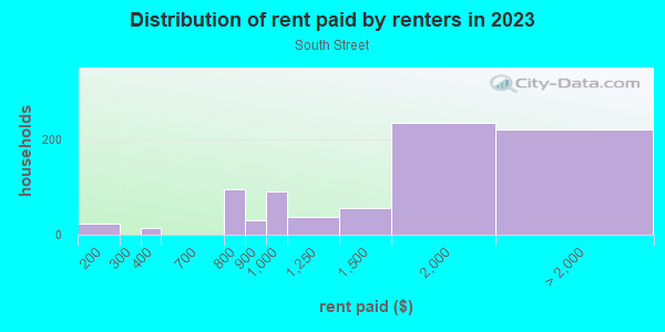 Rent paid by renters in 2013 in South Street in Philadelphia neighborhood in PA