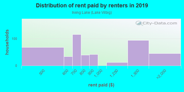 Rent paid by renters in 2013 in Irving Lake in Irving neighborhood in TX