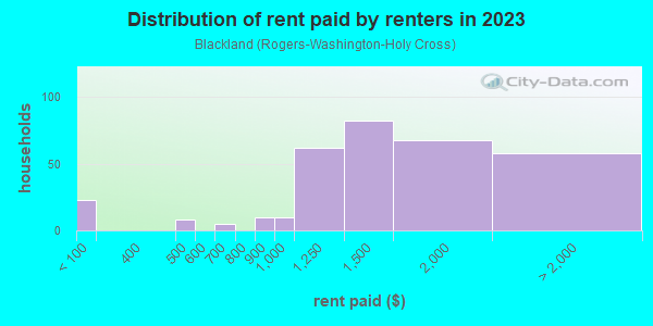 Rent paid by renters in 2013 in Blackland in Austin neighborhood in TX