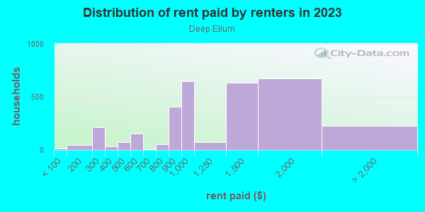 Rent paid by renters in 2013 in Deep Ellum in Dallas neighborhood in TX