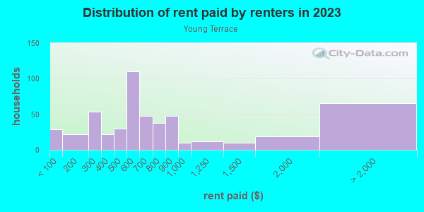 Rent paid by renters in 2013 in Young Terrace in Norfolk neighborhood in VA