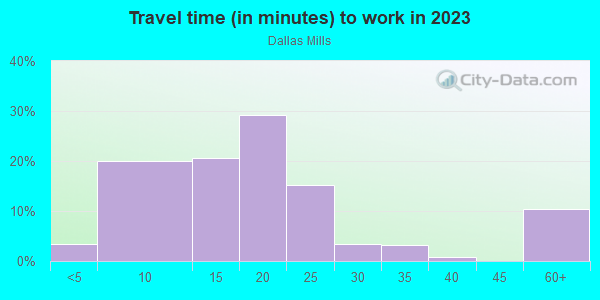 Commute time to work in Dallas Mills in Huntsville neighborhood in AL