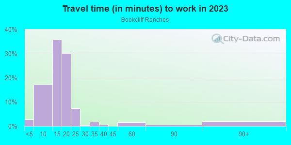 Commute time to work in Bookcliff Ranches in Grand Junction neighborhood in CO