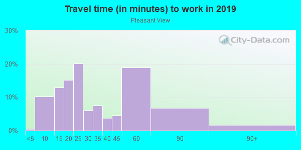 Commute time to work in Pleasant View in Brighton neighborhood in CO