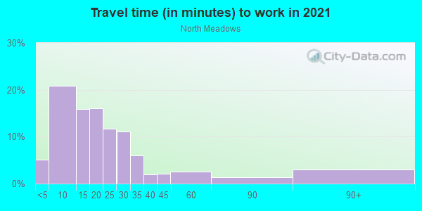 Commute time to work in North Meadows in Hartford neighborhood in CT