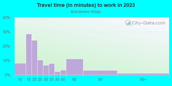 Commute time to work in Brandywine Village in Wilmington neighborhood in DE