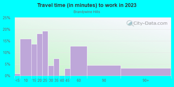 Commute time to work in Brandywine Hills in Wilmington neighborhood in DE