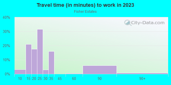 Commute time to work in Fisher Estates in Tampa neighborhood in FL