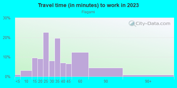 Commute time to work in Flagami in Miami neighborhood in FL