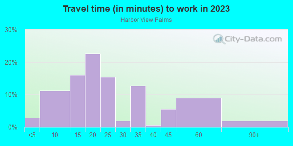 Commute time to work in Harbor View Palms in Tampa neighborhood in FL