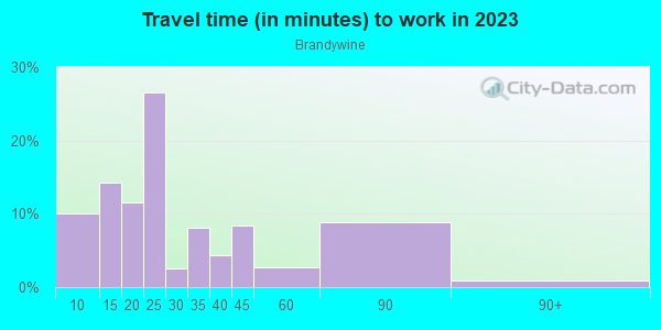 Commute time to work in Brandywine in Deland neighborhood in FL