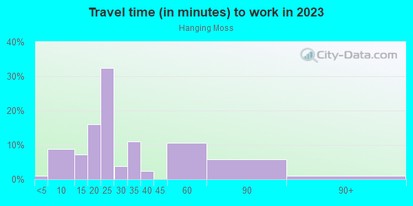 Commute time to work in Hanging Moss in Orlando neighborhood in FL