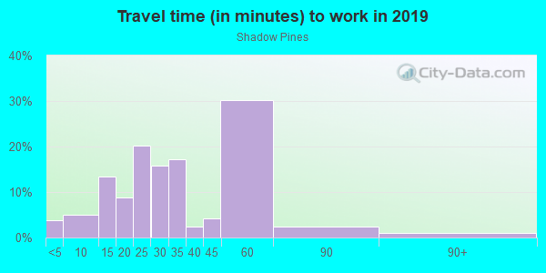 Commute time to work in Shadow Pines in Orlando neighborhood in FL