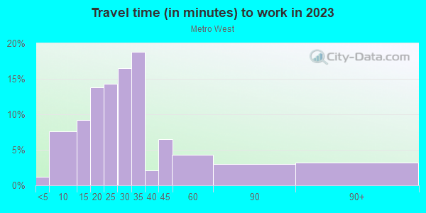 Commute time to work in Metro West in Orlando neighborhood in FL