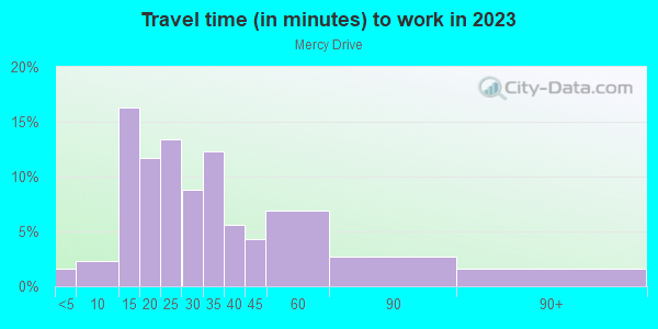 Commute time to work in Mercy Drive in Orlando neighborhood in FL