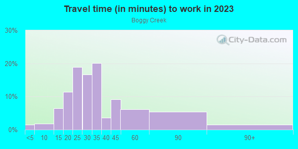 Commute time to work in Boggy Creek in Orlando neighborhood in FL