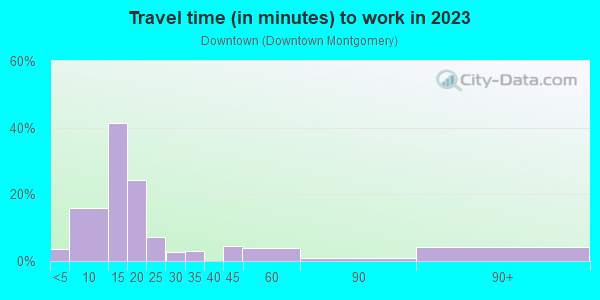 Commute time to work in Downtown in Montgomery neighborhood in AL