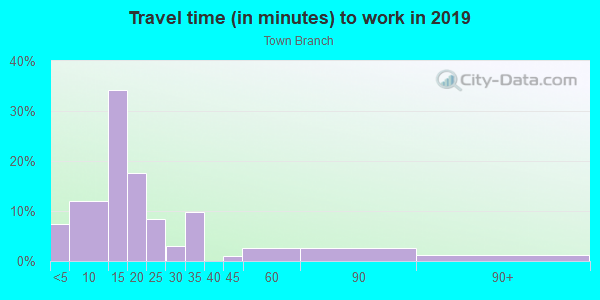 Commute time to work in Town Branch in Fayetteville neighborhood in AR