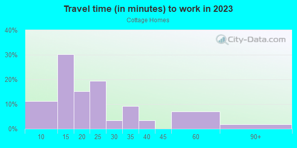 Commute time to work in Cottage Homes in Lakeland neighborhood in FL