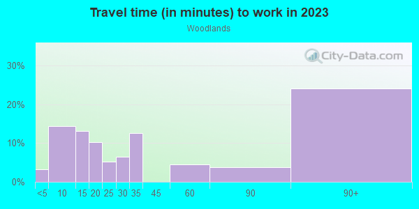 Commute time to work in Woodlands in Lake Wales neighborhood in FL