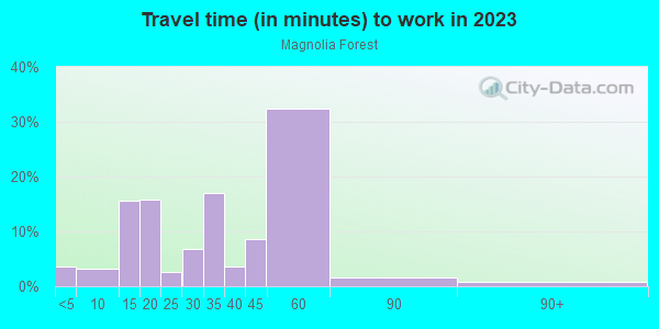 Commute time to work in Magnolia Forest in Quincy neighborhood in FL