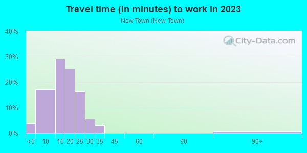 Commute time to work in New Town in Key West neighborhood in FL
