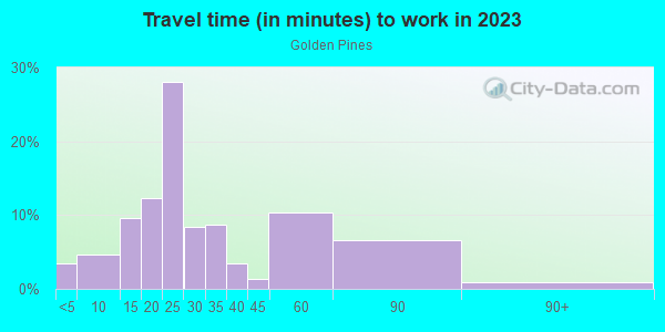 Commute time to work in Golden Pines in Miami neighborhood in FL