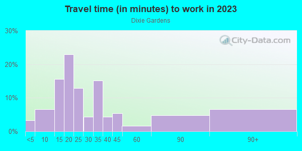 Commute time to work in Dixie Gardens in Plant City neighborhood in FL