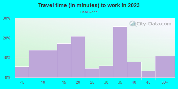 Commute time to work in Beallwood in Columbus neighborhood in GA