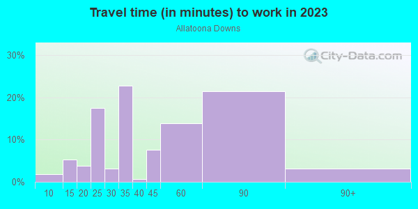 Commute time to work in Allatoona Downs in Woodstock neighborhood in GA