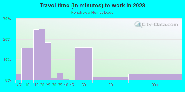 Commute time to work in Ponahawai Homesteads in Hilo neighborhood in HI