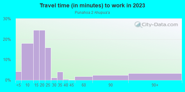 Commute time to work in Punahoa 2 Ahupua`a in Hilo neighborhood in HI