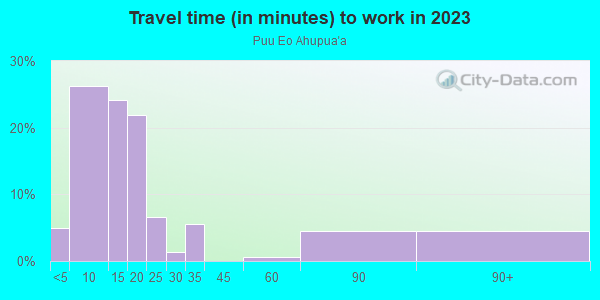 Commute time to work in Puu Eo Ahupua`a in Hilo neighborhood in HI