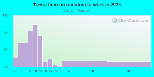 Commute time to work in Kukuau 1 Ahupua`a in Hilo neighborhood in HI