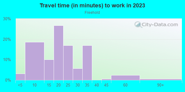 Commute time to work in Freehold in Des Moines neighborhood in IA