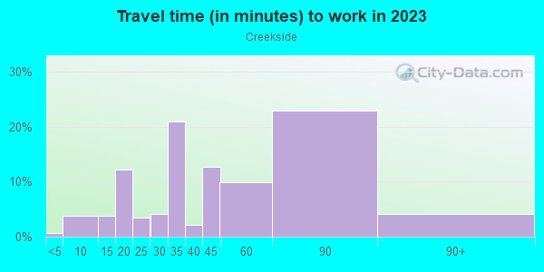 Commute time to work in Creekside in Matteson neighborhood in IL