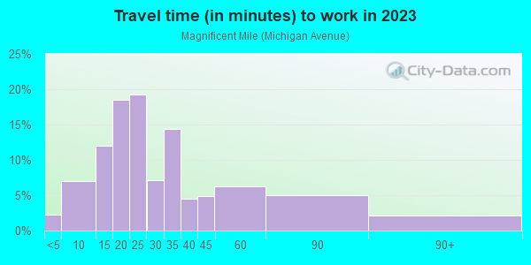 Commute time to work in Magnificent Mile in Chicago neighborhood in IL