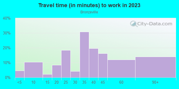 Commute time to work in Bronzeville in Chicago neighborhood in IL