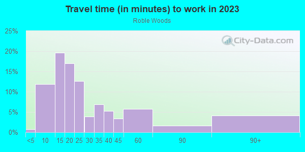 Commute time to work in Roble Woods in Valparaiso neighborhood in IN