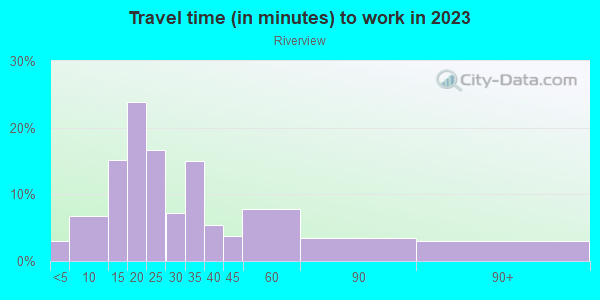 Commute time to work in Riverview in Kansas City neighborhood in KS