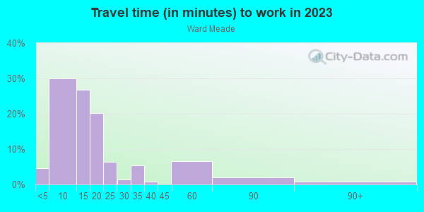 Commute time to work in Ward Meade in Topeka neighborhood in KS